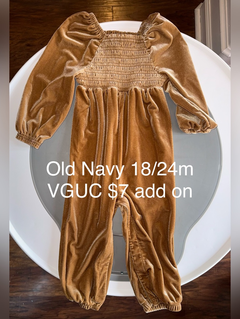 Old Navy Velvet Smocked Jumpsuit - Camel Brown